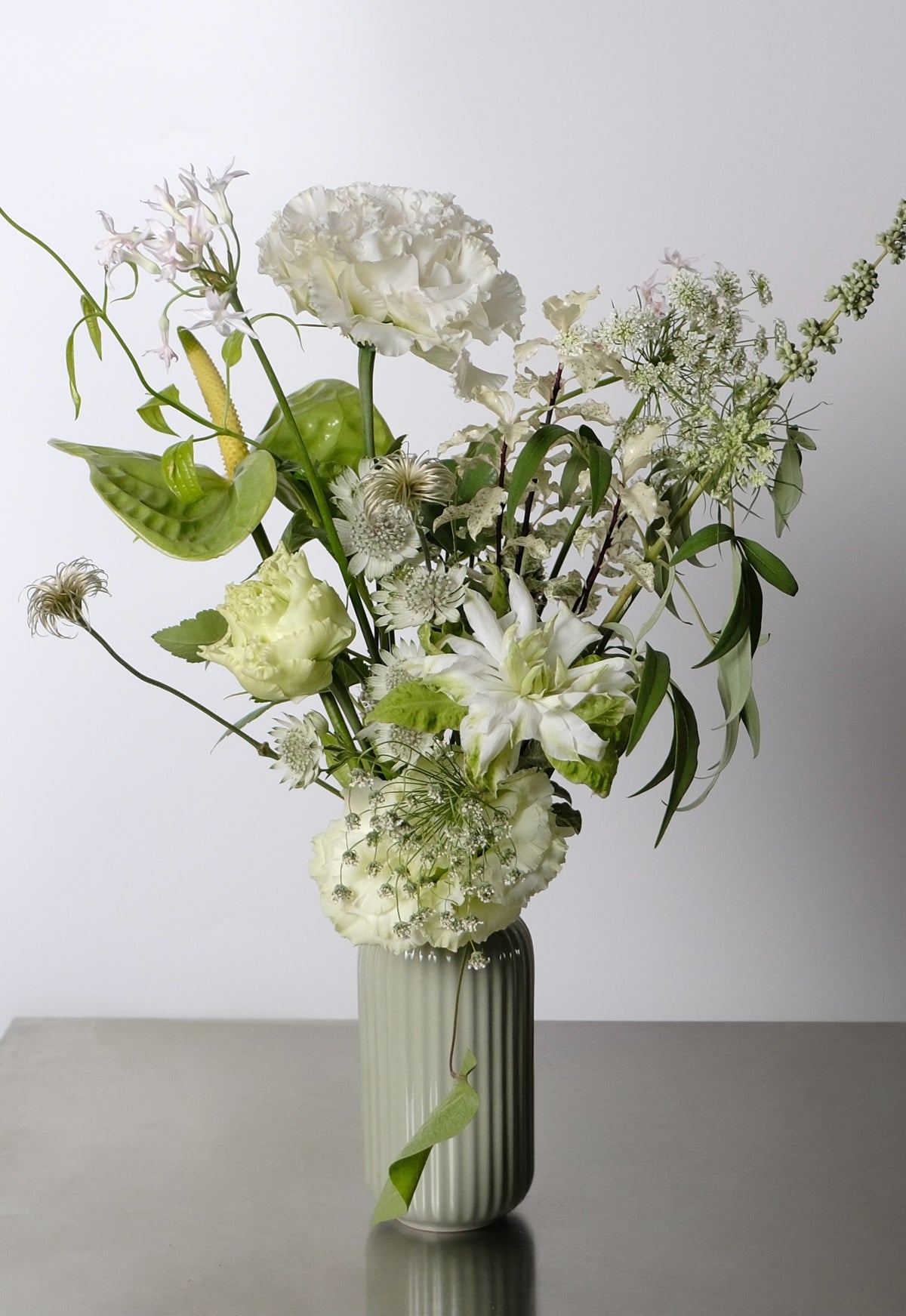 WHITE GREEN CLUSTER VASES